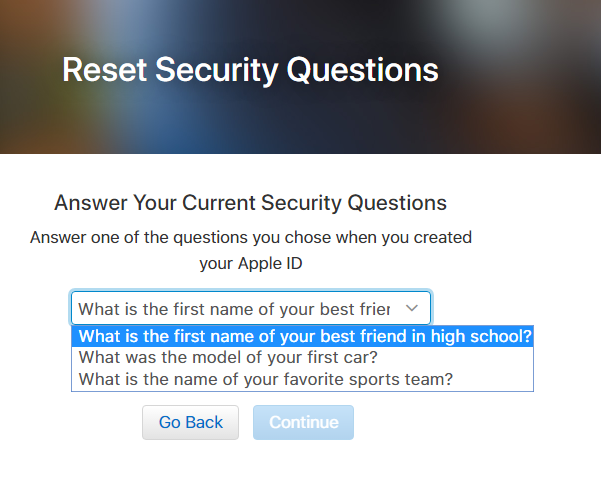 تغییر سوالات امنیتی اپل آیدی